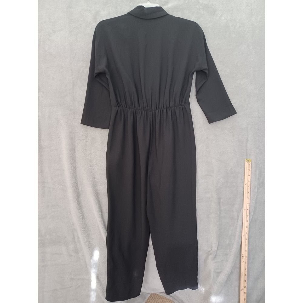 J Crew 365 Black Jumpsuit Sz 6 3/4 Sleeves High Rise Taper Leg Faux Wrap Casual - Picture 2 of 12